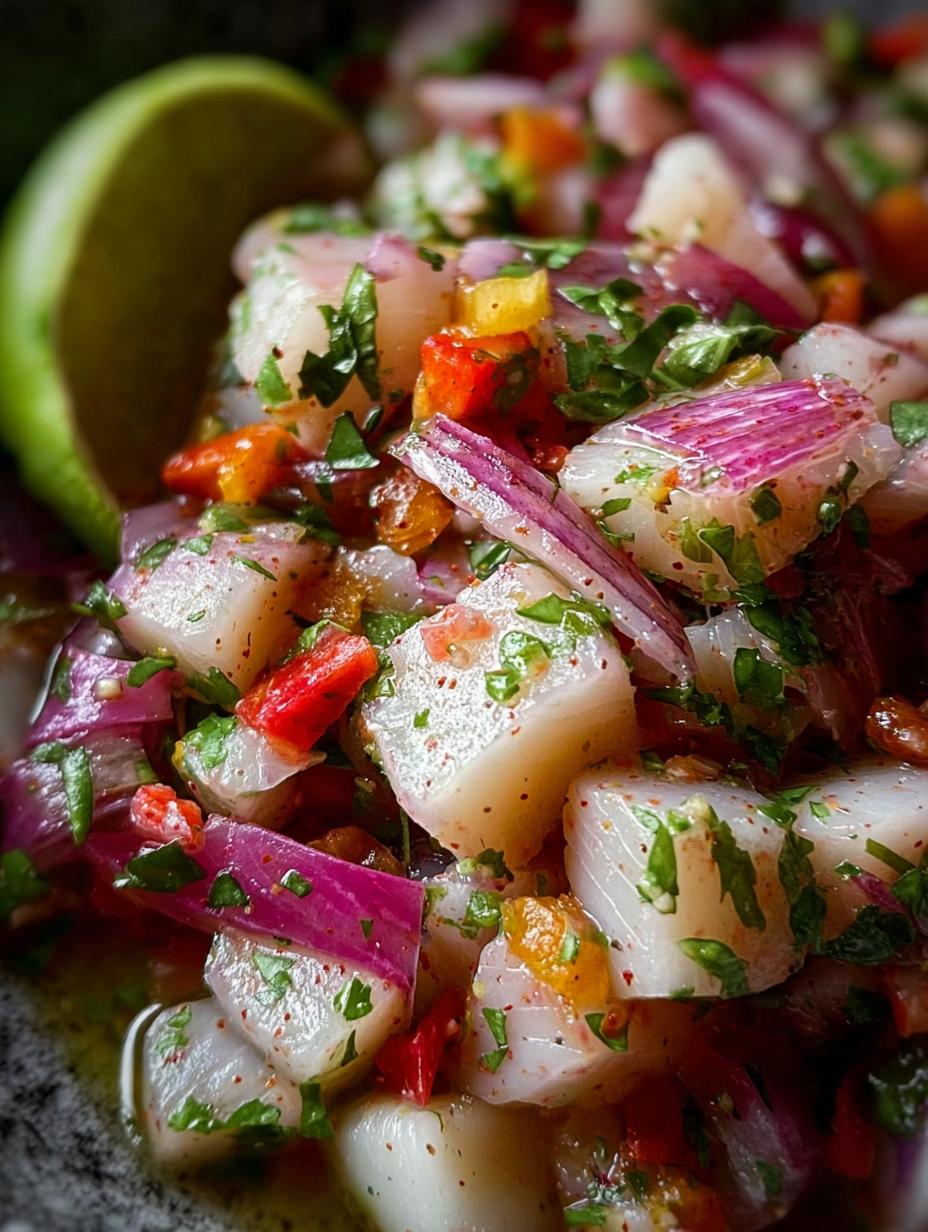 Ceviche Pescado servido en copas individuales con tostones, mostrando la frescura y el colorido de los ingredientes
