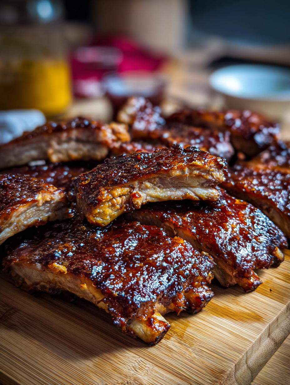 Deliciosas Costillas Horno Jugosas Bien con salsa BBQ y guarniciones