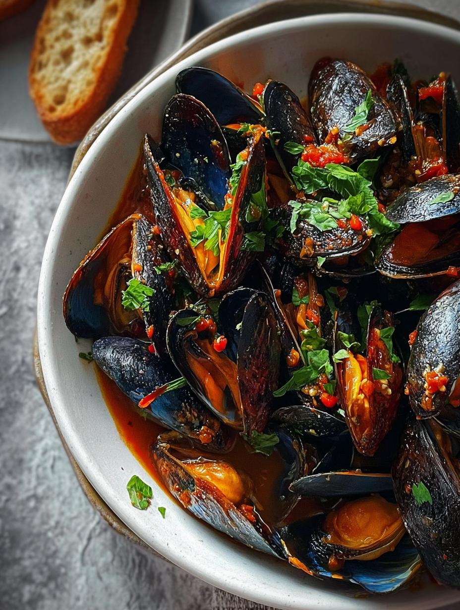 ¡Explosión! 1kg Mejillones Marinera Salsa Picantita 85 ¡Explosión! 1kg Mejillones Marinera Salsa Picantita - Mejillones Marinera Salsa Picantita con pan crujiente y perejil
