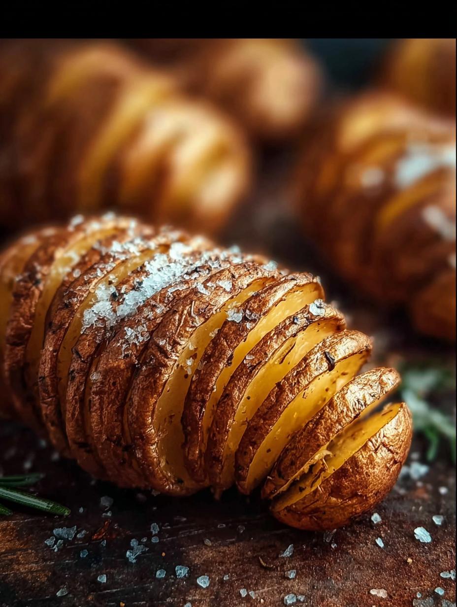 Papas Hasselback perfectamente horneadas, doradas y crujientes, listas para servir