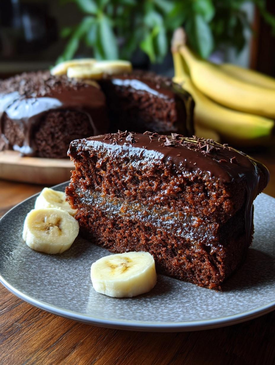 Torta Choco Banana Húmeda: ¡1 Secreto Asombroso Revelado! - Torta Choco Banana Humeda - rebanada con glaseado de chocolate y plátano
