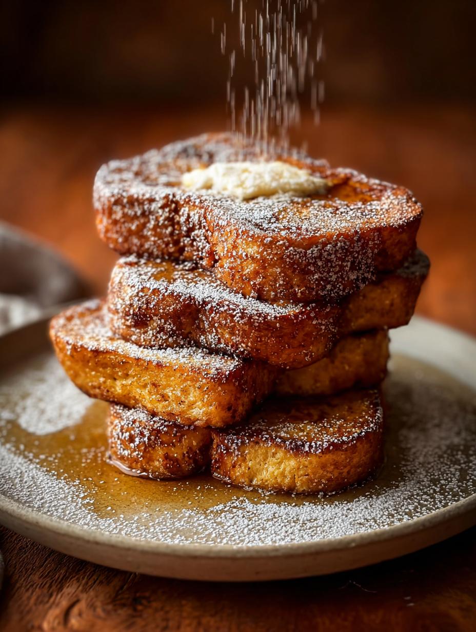 Deliciosas Torrijas Azucar Canela recién hechas con un glaseado brillante y canela espolvoreada, listas para disfrutar.