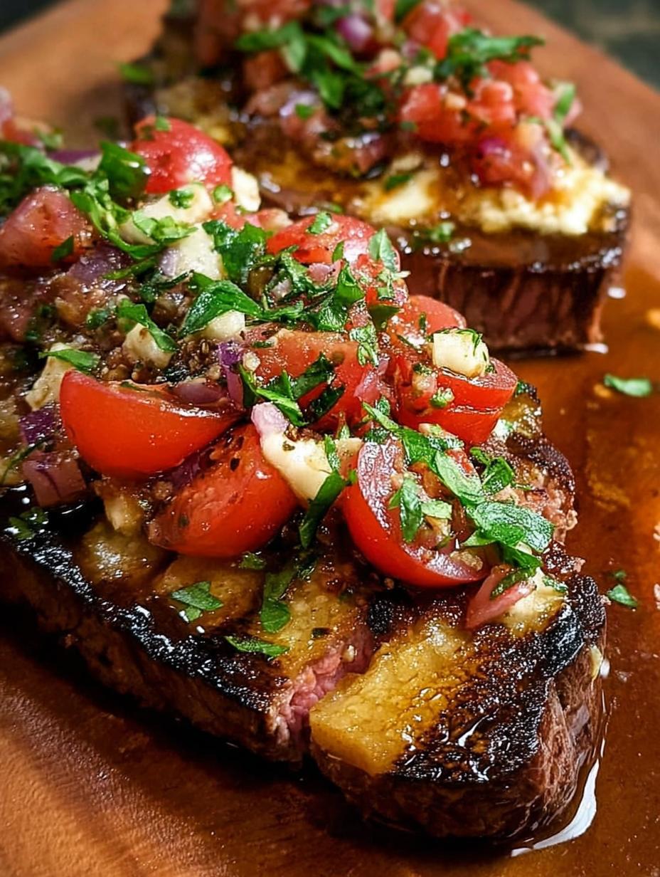 Filete Rellenos Bruschetta cortado en rodajas, mostrando el jugoso relleno de tomate y albahaca