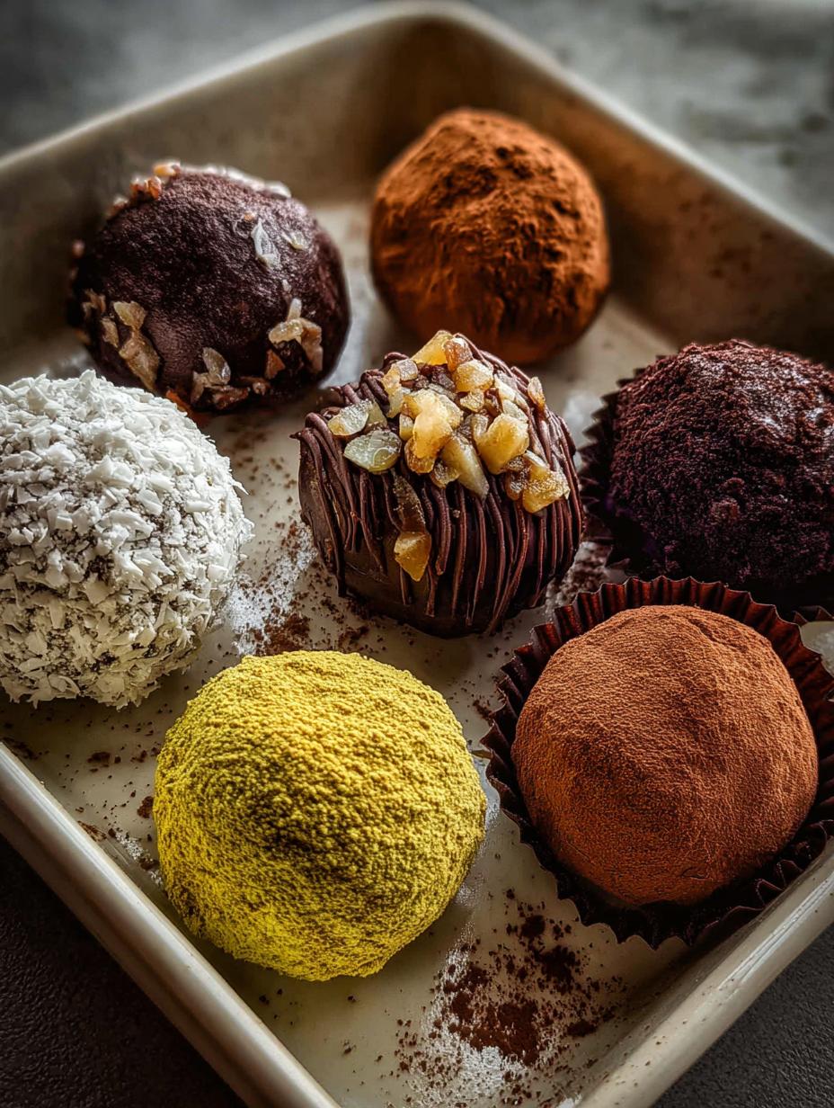 Variedad de trufas caseras, incluyendo chocolate negro, blanco y de galleta, presentadas en una bandeja. Ideas Para Hacer Trufas.