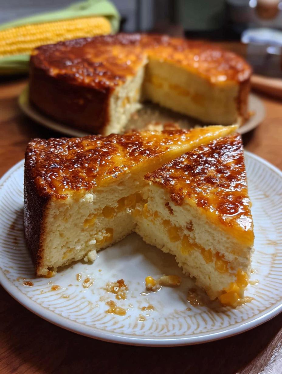 Pastel Imposible Elote Queso: ¡El Secreto de 3 Capas! 62 Pastel Imposible Elote Queso: ¡El Secreto de 3 Capas! - Rebanada de Pastel Imposible Elote Queso mostrando las capas de flan y bizcocho, con caramelo brillante.