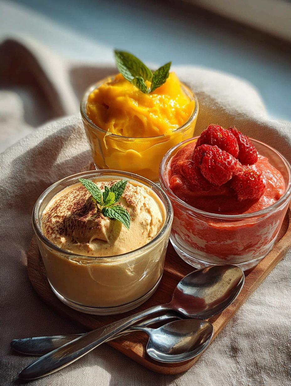Recetas Mousse Casera: 12 Mágicas Variedades 90 Variedades de Mousse Casera: Mousse de chocolate, fresa y limón en copas individuales, decoradas con frutas frescas