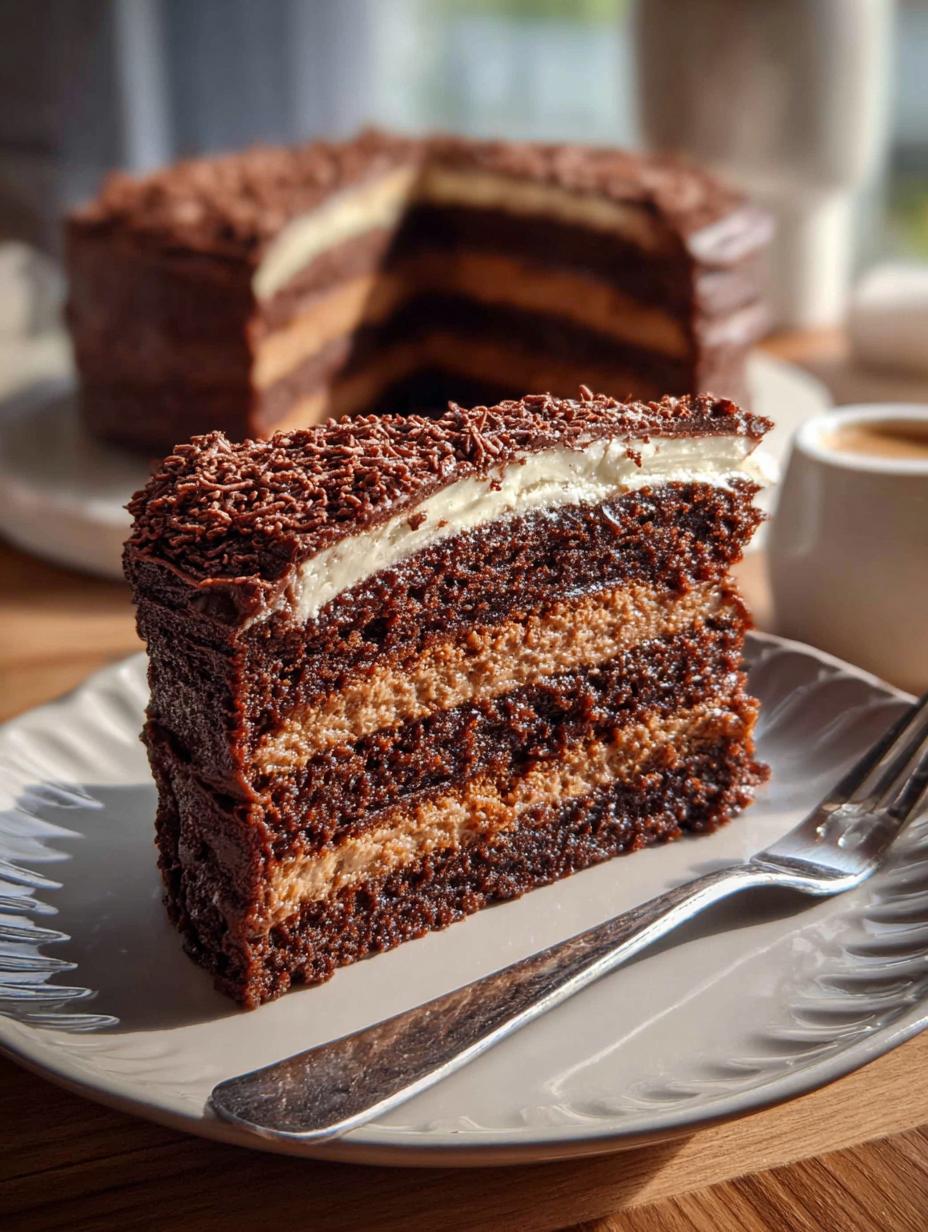 Detalle de una porción de Tarta Matilda con sus capas de bizcocho y crema Bariloche, mostrando la textura húmeda