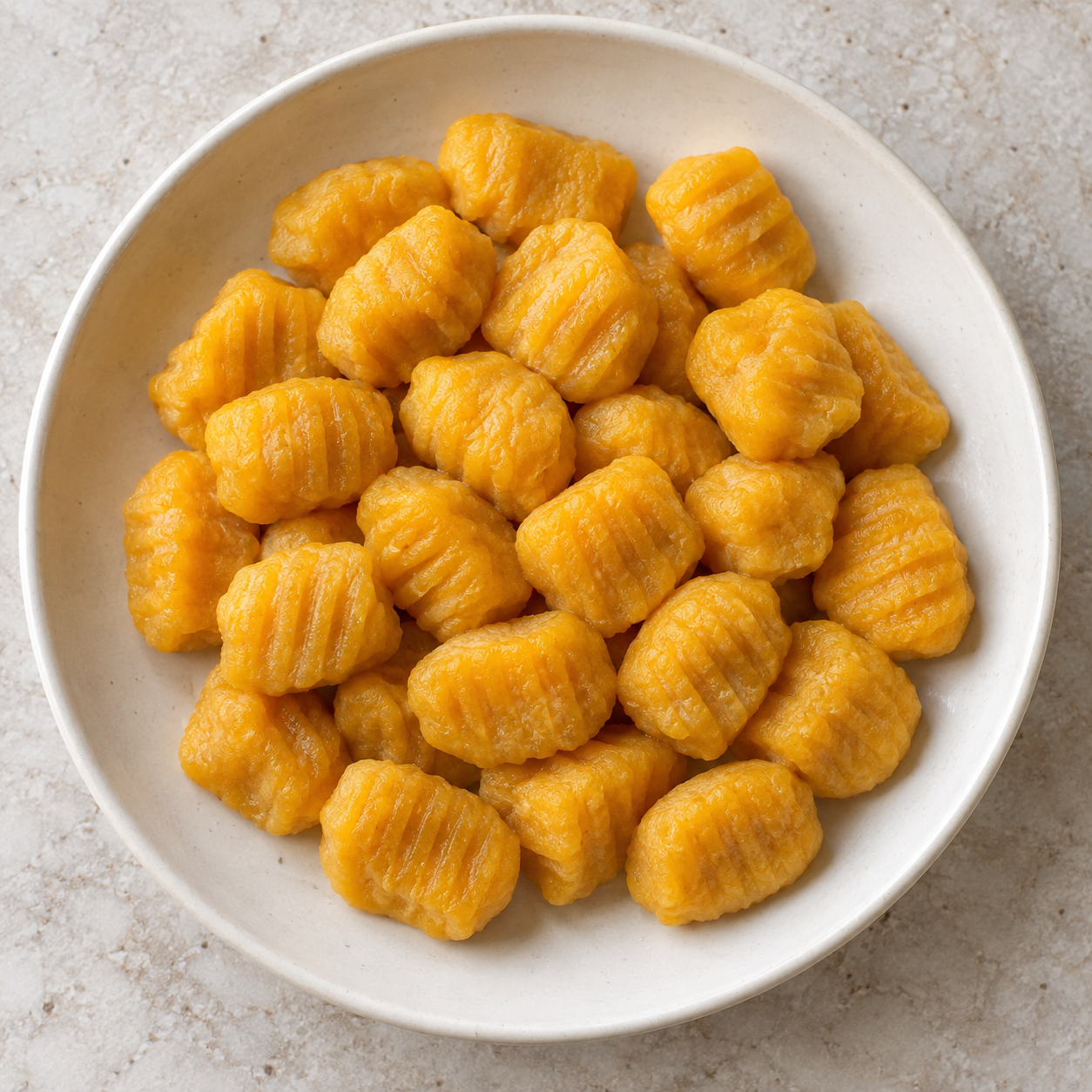 Ñoquis de calabaza cocidos y escurridos, sin salsa.
