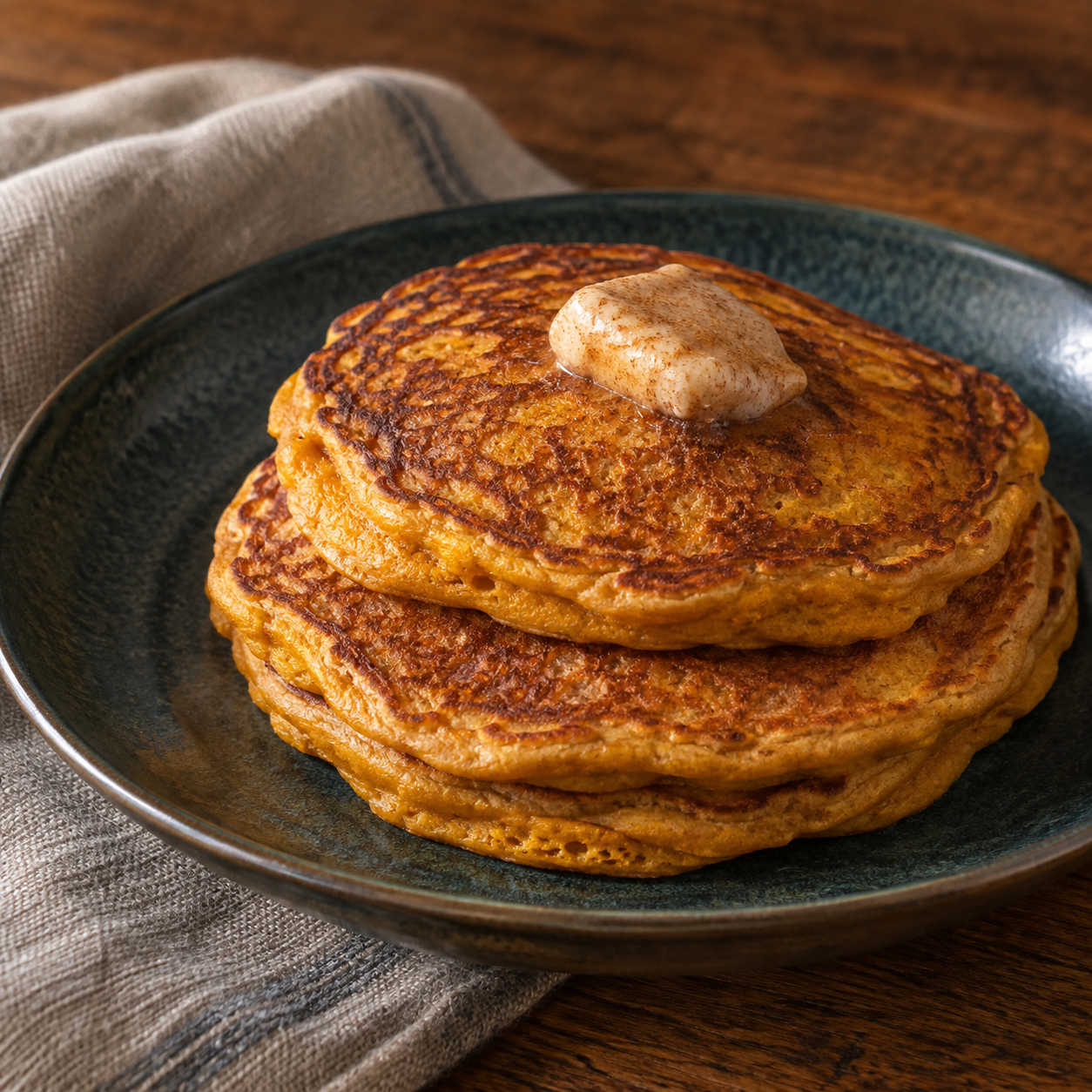 Panqueques de calabaza con mantequilla de canela.