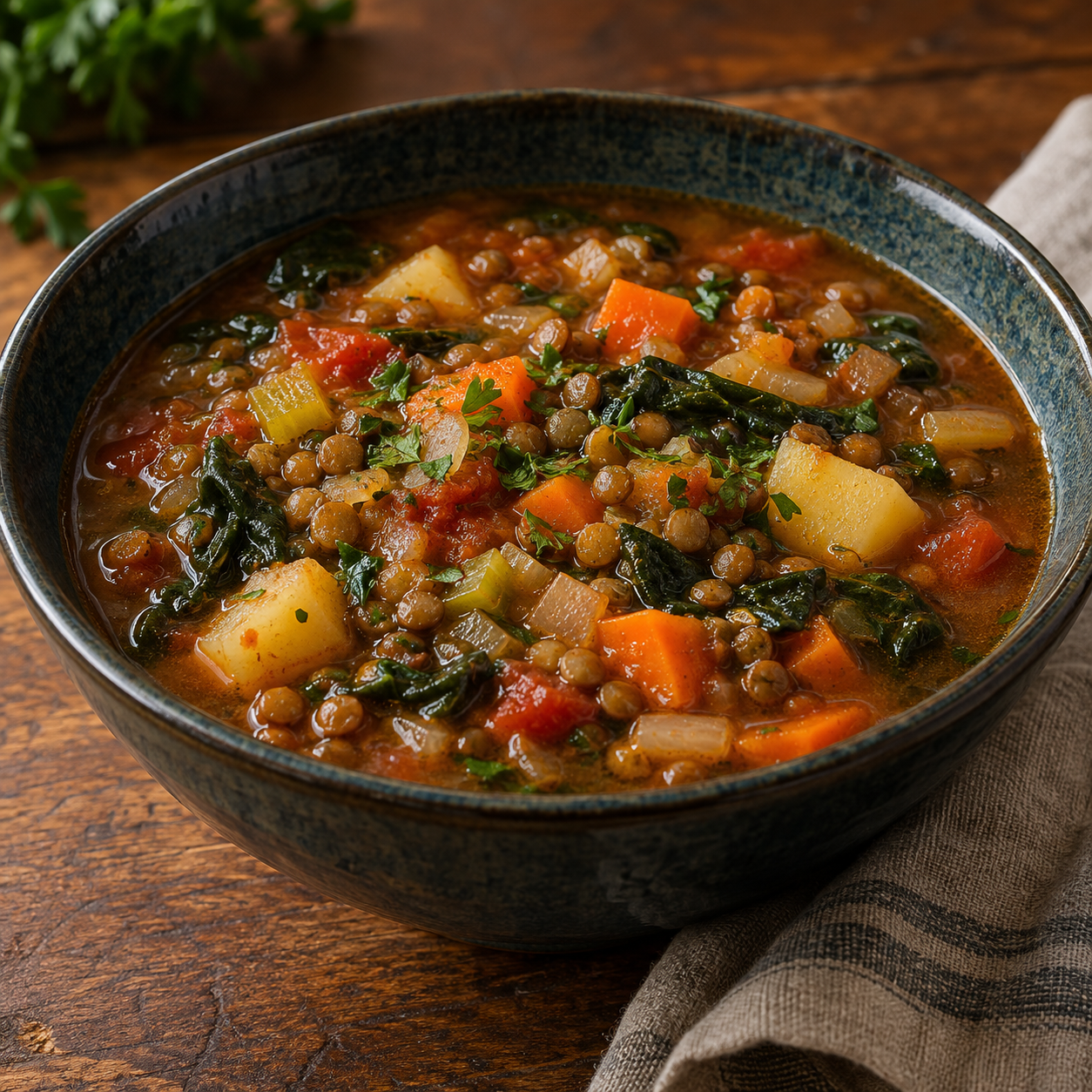 Sopa de lentejas y patatas con verduras 139 Sopa de lentejas y patatas con verduras.